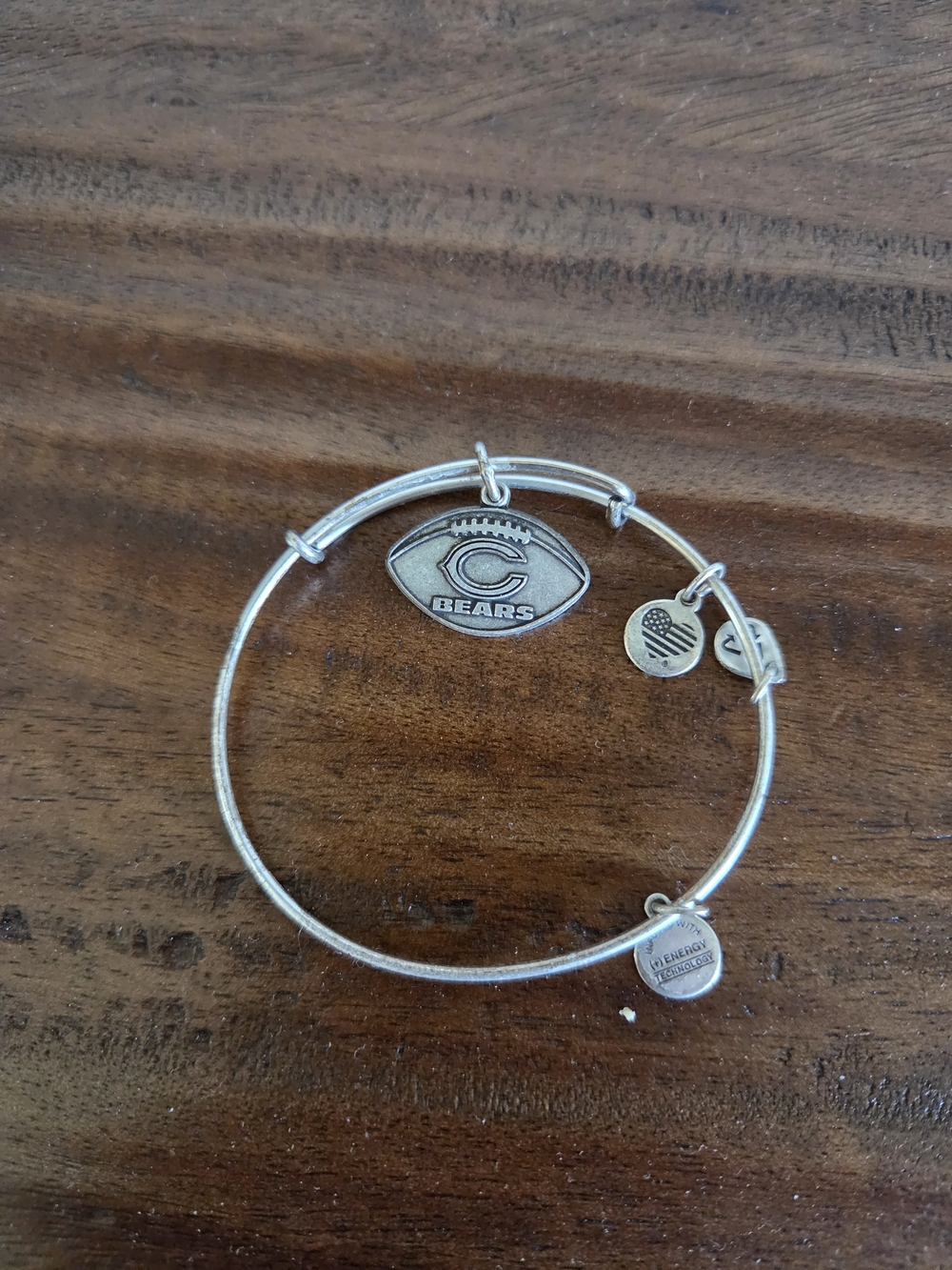 Silver Chicago Bears Football Charm Bangle Bracelet